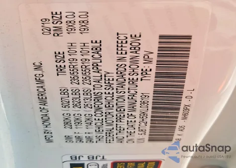 2019 Acura Rdx Technology из США, поврежденный, VIN 5J8TC2H59KL036191